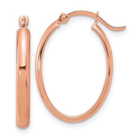 14K Rose Gold Oval Hoop Earrings - Picture 1 of 4